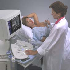 An ultrasound exam in progress